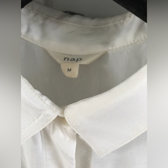 EUC Nap Loungewear White Dolphin Hem Oversized Collared Lounge Shirt M - Picture 2 of 16